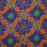 Coton imprimé mandala indigo, vert et orange