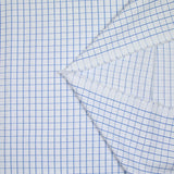Polycotton poplin jacquard with denim blue checks and white background