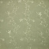 Polyester veil embroidered with sage green flowers and foliage