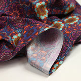 Purple and blue floral kaleidoscope printed cotton