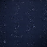 Voile de polyester brodé fleurs et feuillages bleu marine