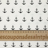 Cotton printed black navy anchor on white background