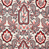 Coral cashmere-style printed crepe with ecru background