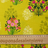 Cotton poplin printed with fuchsia ornamental flower, anise background