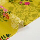 Cotton poplin printed with fuchsia ornamental flower, anise background