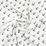 Cotton printed black navy anchor on white background