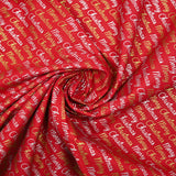 Popeline de coton imprimée Merry Christmas doré et argent fond rouge