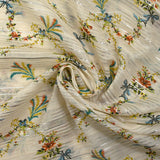 Voile de algodón y seda con estampado floral de lúrex sobre fondo crudo