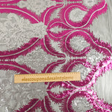 Tulle Sequin Royal Feathers Silver y Fucsia