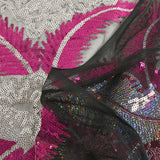 Tulle Sequin Royal Feathers Silver y Fucsia