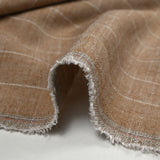 Maud polyviscose and striped linen biscuit brown background