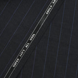 Tissu tailleur 100% laine Super 140's rayé bleu fond gris anthracite