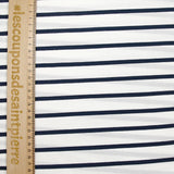 Jersey de coton rayé 6 mm bleu nuit fond blanc