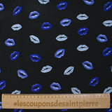 Viscose crepe printed with blue mouth and black background