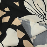 Fine crepe with burst of flowers print on black background