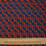 Crêpe georgette imprimé Love rouge feu fond marine
