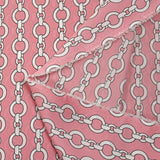 Satin de polyester léger imprimé maillons blanc fond rose