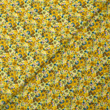 Crepe georgette estampado con pato y flores amarillas