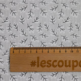Striped printed polycotton poplin and branches gray background