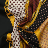 Twill de polyester satiné imprimé sangles dorées sur bandes bordeaux, ocre et noir