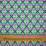 Popeline enduite imprimée pois & trèfle violet fond vert