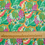 Ginevra pink and orange print cotton green background per meter