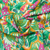 Ginevra pink and orange print cotton green background per meter