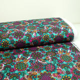 Purple butterfly print cotton green melting per meter