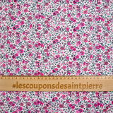 Anna Pink Flowers Algodón estampado y fondo blanco Fucsia por metro