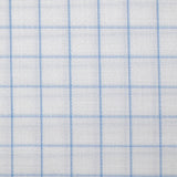 Polycotton poplin woven-dyed with Barnabé blue checks and white background