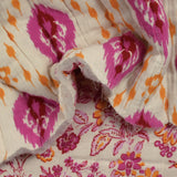 Double gaze matelassée double face indien Gurugram rose fond écru au mètre