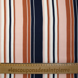 Twill de viscose imprimé rayé marine, terracotta et chair