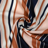 Twill de viscose imprimé rayé marine, terracotta et chair