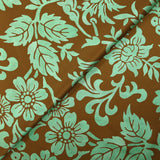 Satin de soie imprimé fleurs et feuillages vert d’eau fond noisette