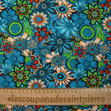 Cotton printed Retro Flower turquoise and green