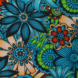 Cotton printed Retro Flower turquoise and green