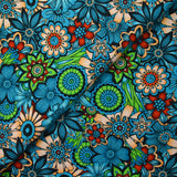 Cotton printed Retro Flower turquoise and green