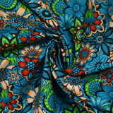 Cotton printed Retro Flower turquoise and green