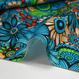 Cotton printed Retro Flower turquoise and green