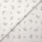 Cotton piqué with hedgehog print and pink polka dots on white background
