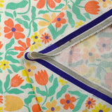 Viscose linen printed retro flowers coral and yellow white background