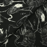 Viscose linen printed herons black background