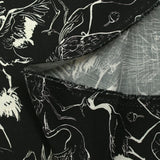 Viscose linen printed herons black background