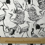 Viscose linen heron print white background