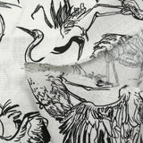 Viscose linen heron print white background