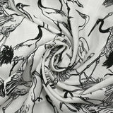 Viscose linen heron print white background