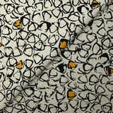 Viscose linen printed ocher sketched pebbles natural ecru background