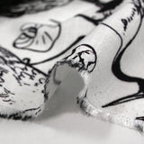 Viscose linen heron print white background