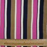 Viscose gaufrée imprimée rayée magenta, taupe et marine
