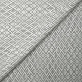 Viscose crepe with gray and white hexagonal labyrinth print